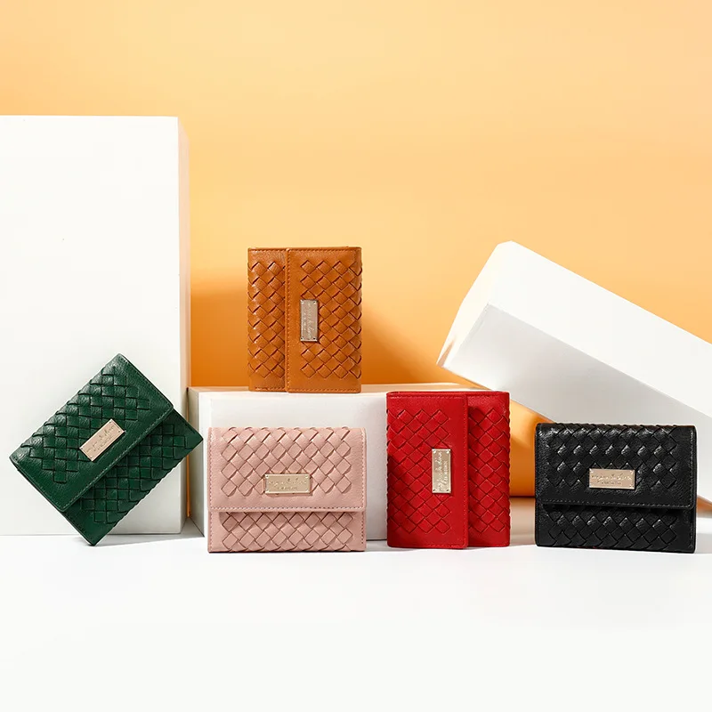 Новинка 2020 тканый кошелек женский короткий с множеством карт трехскладной