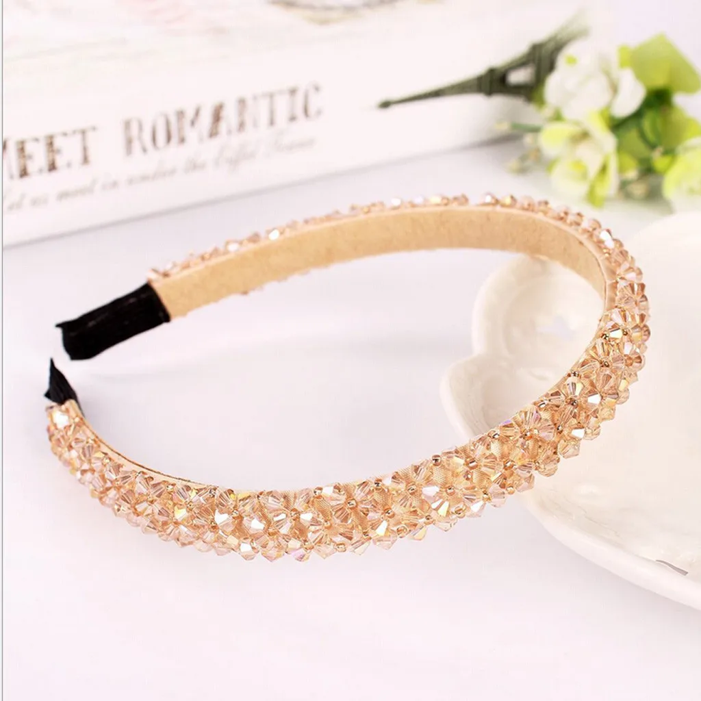 Винтажные женские Стразы лента Для Волос с хрустальными бусинами повязка обруч