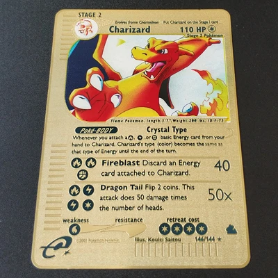Charizard 110 Покемон Игры Аниме битва карта золотая металлическая карточка Чаризард Пикачу коллекция карточная фигурка Модель Детская игрушка подарок - Цвет: Charizard 110