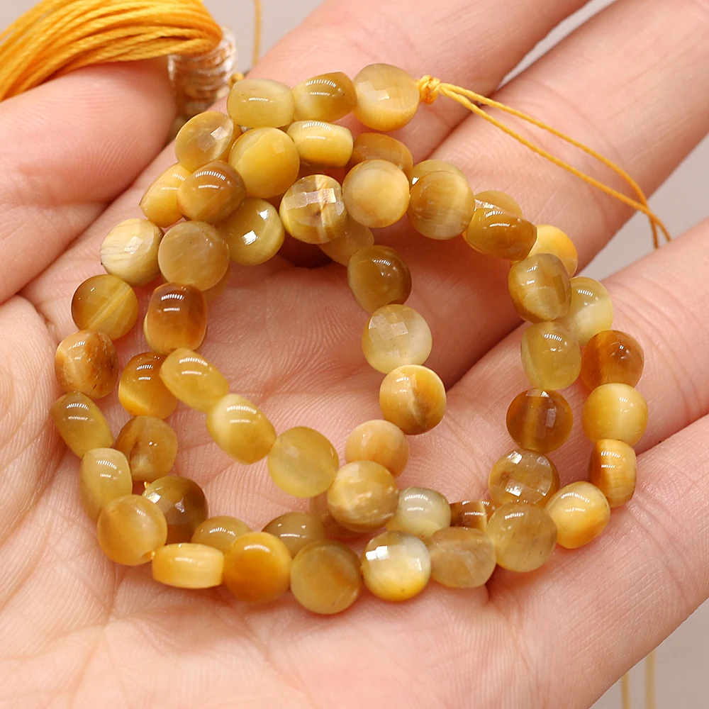 

Small Beaded Natural Semi-Precious Stones Oblate Faceted Golden Silk Jade Beads for Charm Jewelry Making Bracelets Unisex 6mm