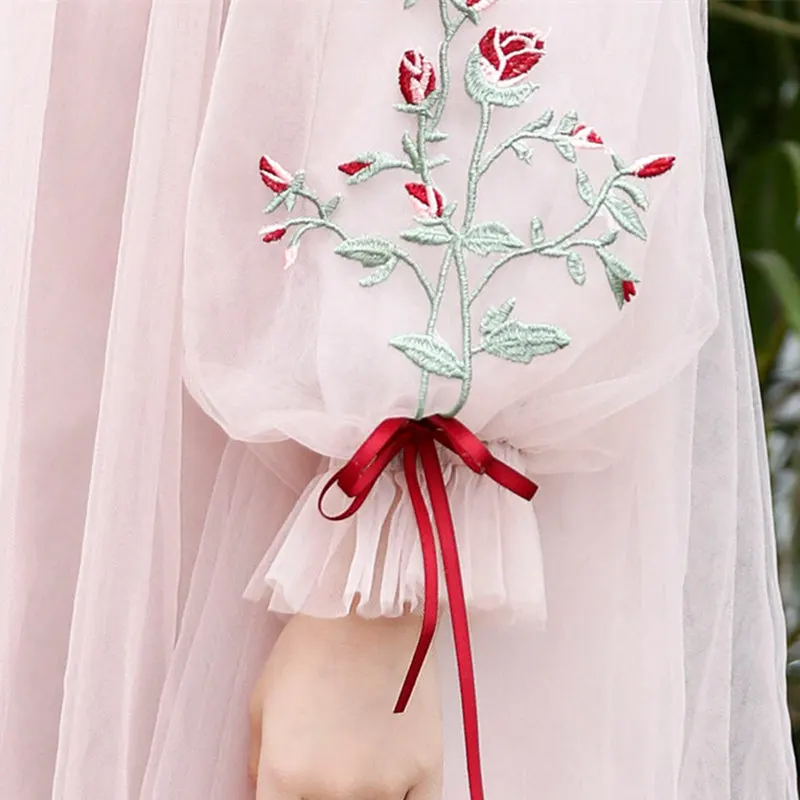 Dress Girl Princess Pink Mesh Hollow Out Embroidery Floral Lace Fashion Party Wedding 2019 New Midi Long Ball Gown | Детская одежда и
