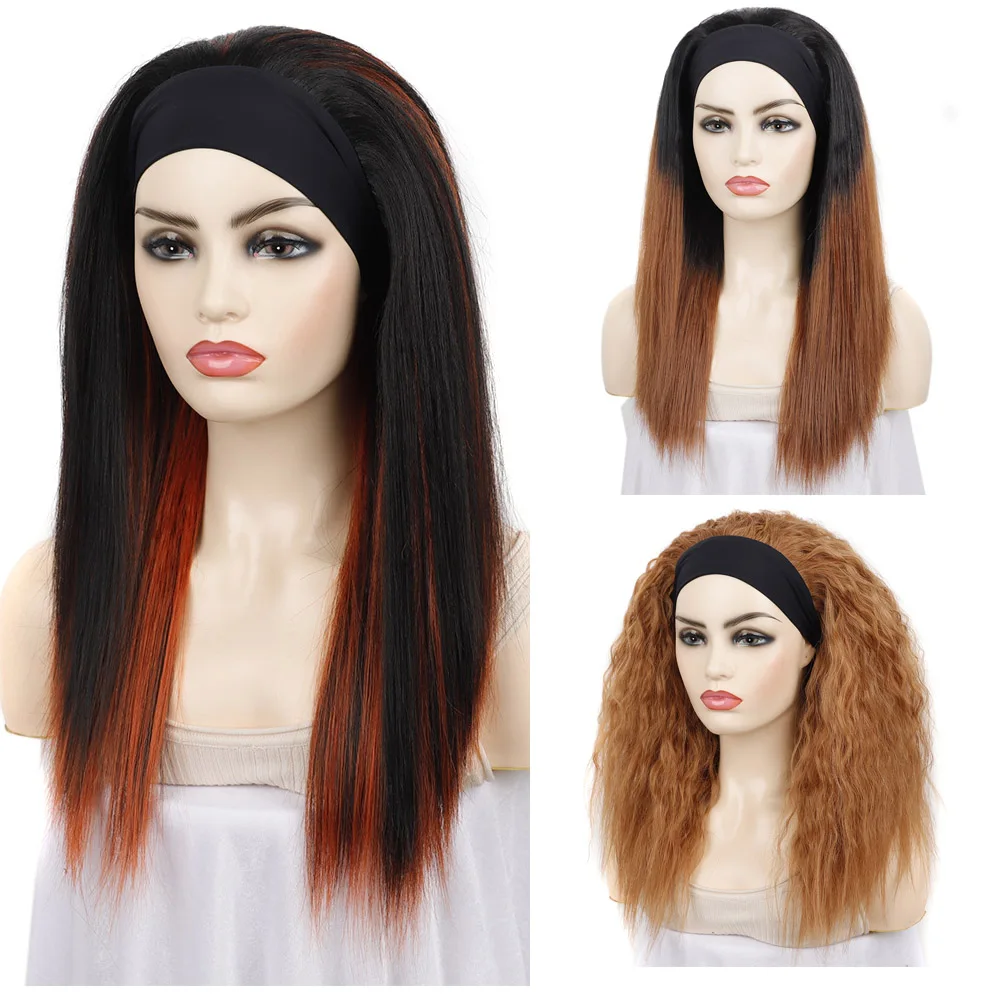 

Jeedou Medium Length Straight Hair Wigs Whit Headband Synthetic Black Brown Color Womean Girl's Wig