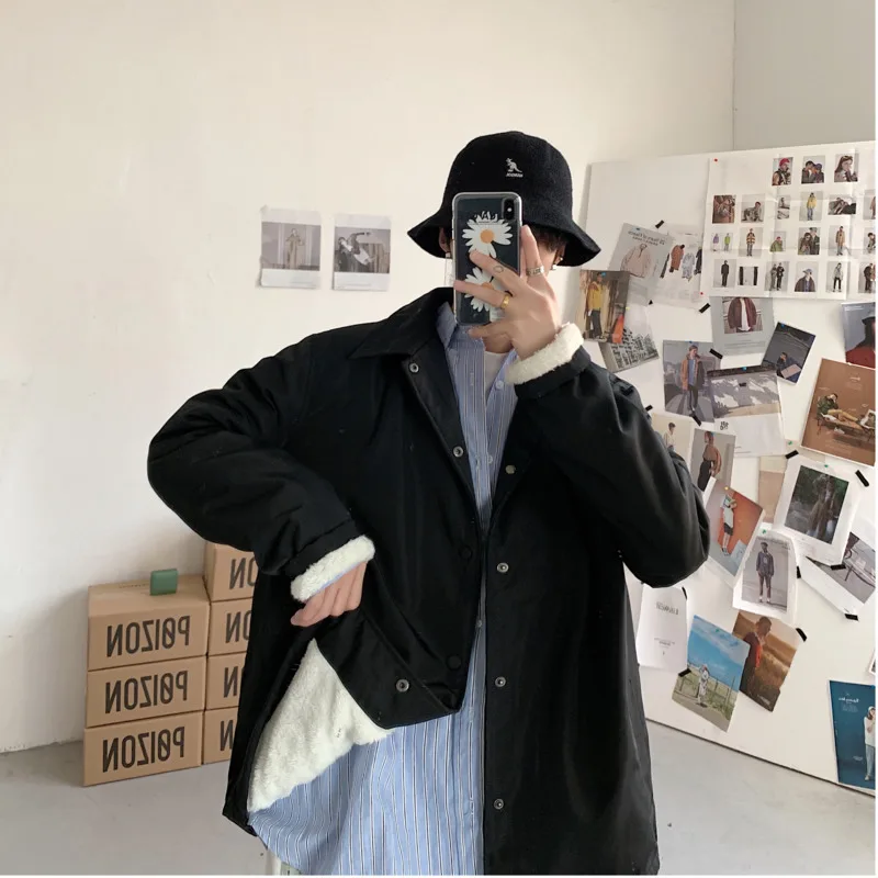 

2019 Autumn And Winter New Youth Popular Plus Velvet Wild Windproof Waterproof Jacket Fashion Casual Top Black / White M-2XL