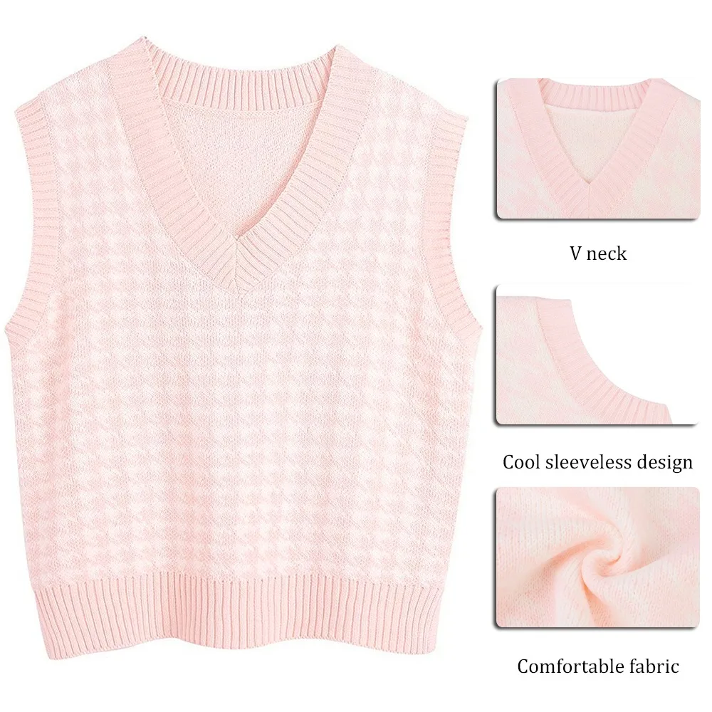 Жилет с рисунком гусиной лапки Женский вязаный жилет Осенний Свободный