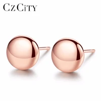 czcity brands lovely stud earrings for women rose gold 925 sterling silver delicate round earrings stud fine jewelry wholesale
