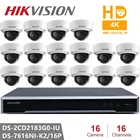 Встроенный микрофон Hikvision, купольная сетевая камера DS-2CD2183G0-IU, высококачественное изображение с разрешением 8 Мп, 16 каналов, сетевой видеорегистратор 16POE