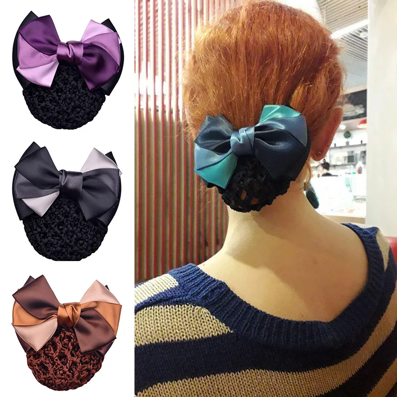 1PC Satin Bow Barrette Floral Women Hairgrip Headband Hairnets Lace Official Lady Hair Clip Cover Net Bowknot Bun Snood - купить по