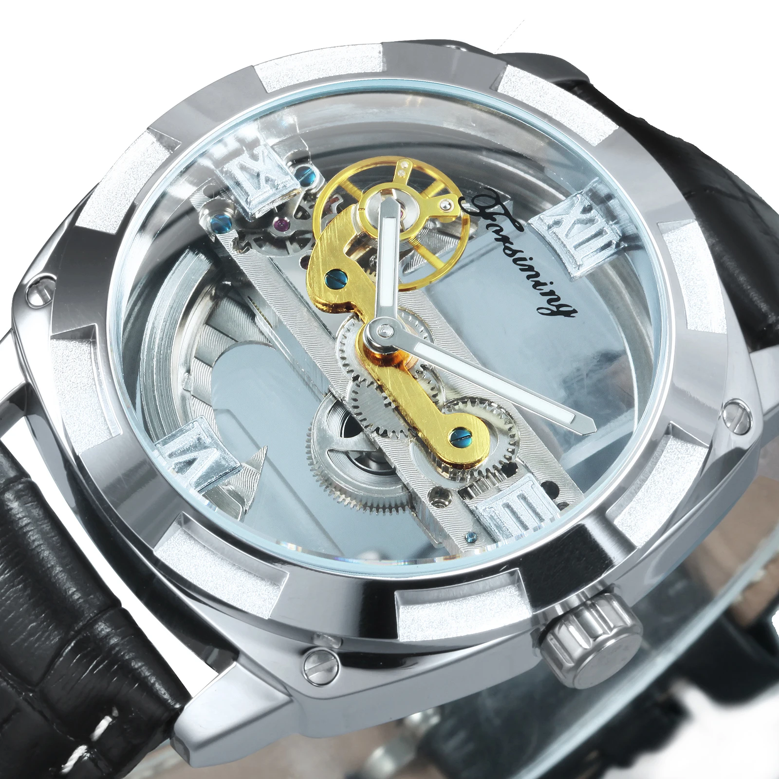 FORSINING Золотой мост автоматические механические часы для мужчин прозрачный чехол