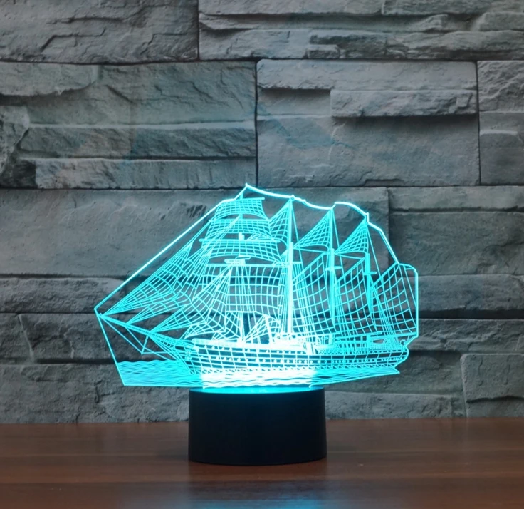 [Seven Neon] парусная лодка корабль яхта акриловая 7 цветов настольная лампа 3D новинка