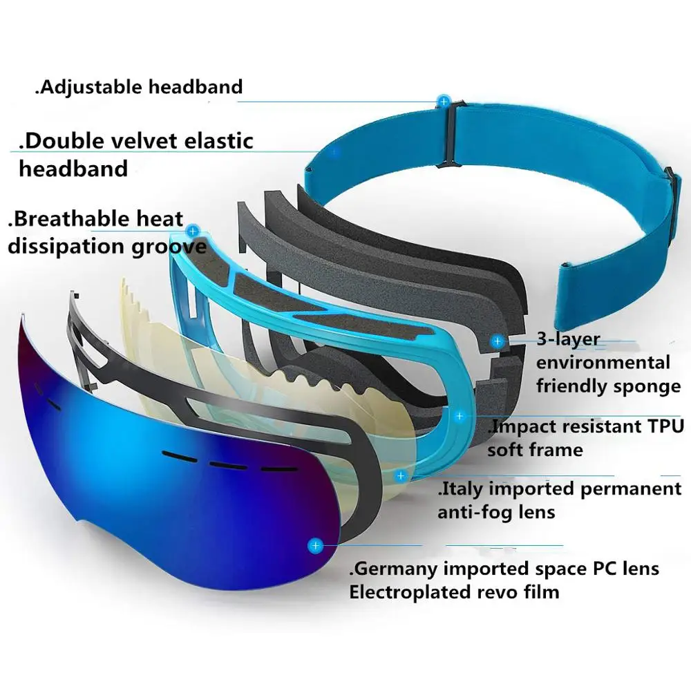 Качественные лыжные очки двухслойная незапотевающая большая Лыжная маска UV400