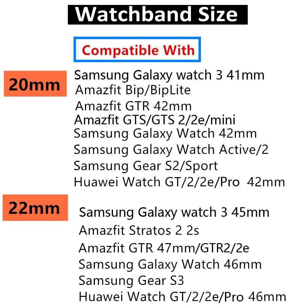 Samsung Galaxy Watch 3/46 /42 /active 2 Gear s3 Frontier/S2,   Huawei GT/2/2e/GT2 Pro, 20  22