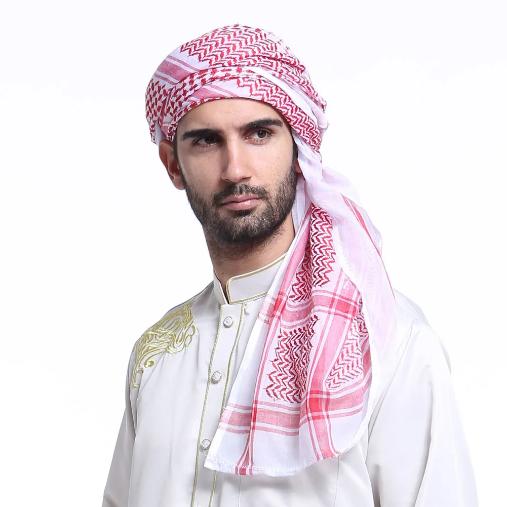 

Men Muslim Head Scarf Islamic Printed Scarf Turban Arabic Head Cover SWD889