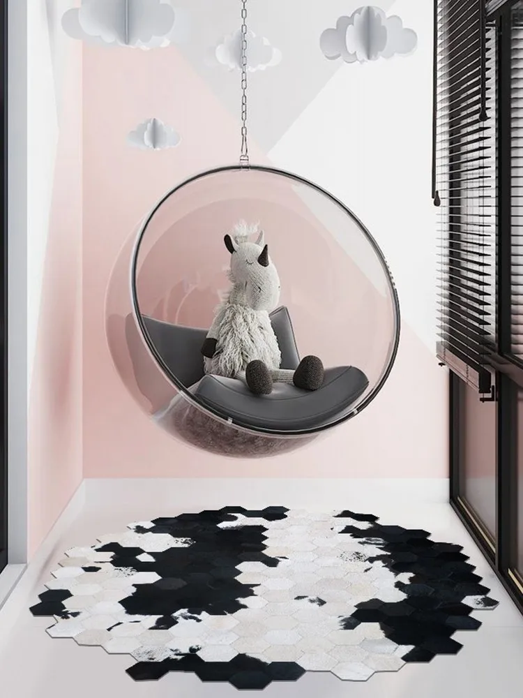 American style irregular shaped genuine cowhide skin fur patchwork rug real cows diamond plaid carpet villa | Дом и сад