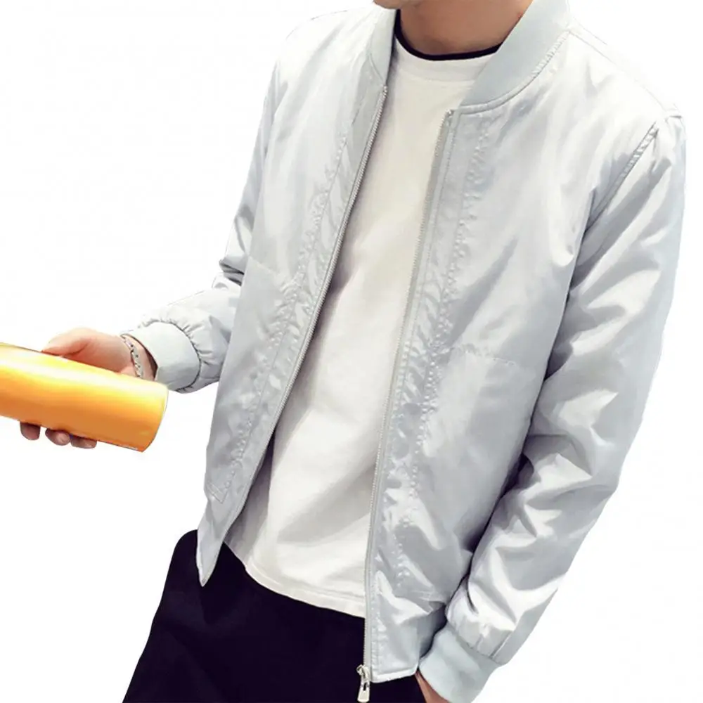 

Men Solid Color Zipper Slim Long Sleeve Pocket Coat Jacket Baseball Uniform Casual Fashion Spring Autumn Male Cardigan Coat