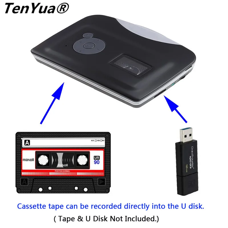 Ezcap USB кассетник Tape-to-MP3 конвертер в компьютер стерео HiFi Качество звука мега бас