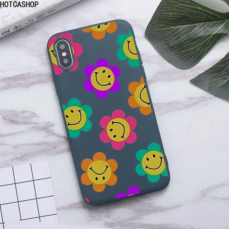 

Smiley Flowers Happy Floral Phone Case For iPhone XS MAX 11 Pro X XR 7 8 6 Plus Candy Color blue Soft Silicone Cover