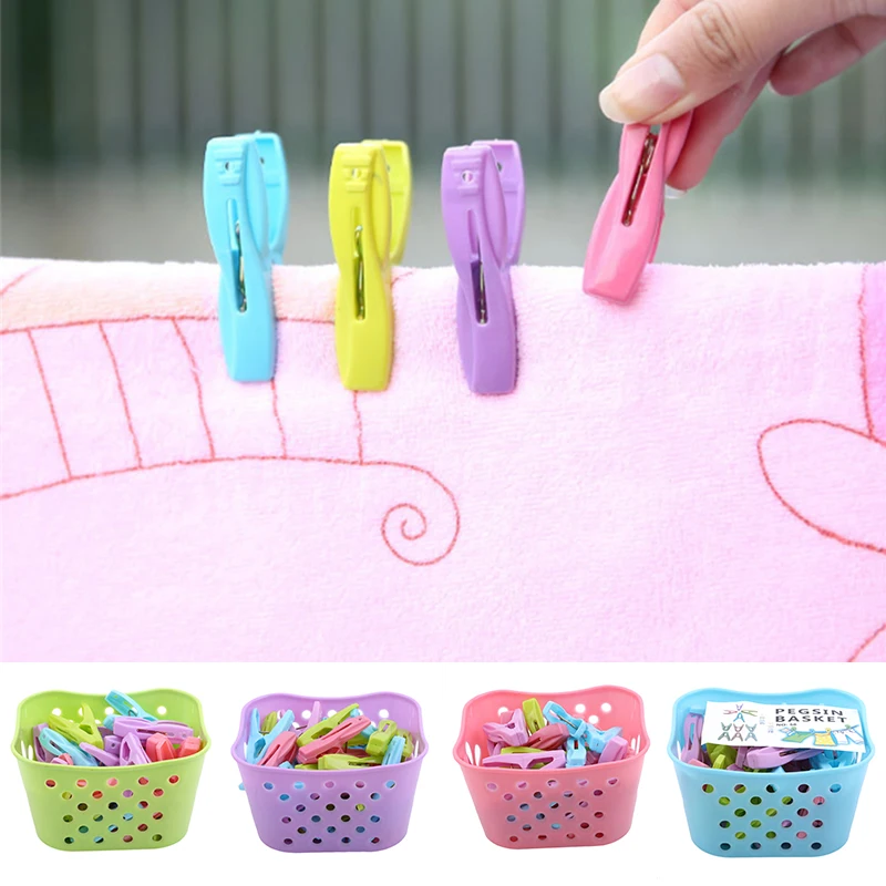 

30Pcs Plastic Laundry Clothespins Decorative Clothes Pegs Clothespin Storage Organizer Towel Washing Clips Large With Basket