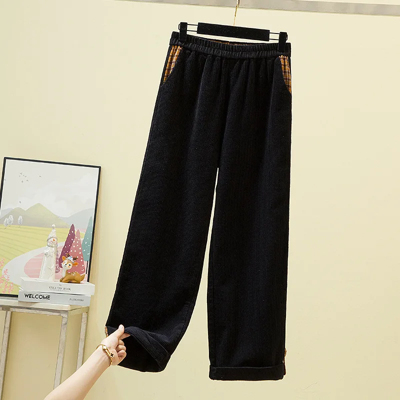 

4xl Autumn Winter Corduroy Loose Straight Pants Womens 2020 Keep Warm Wide Leg Casual Pants Womens