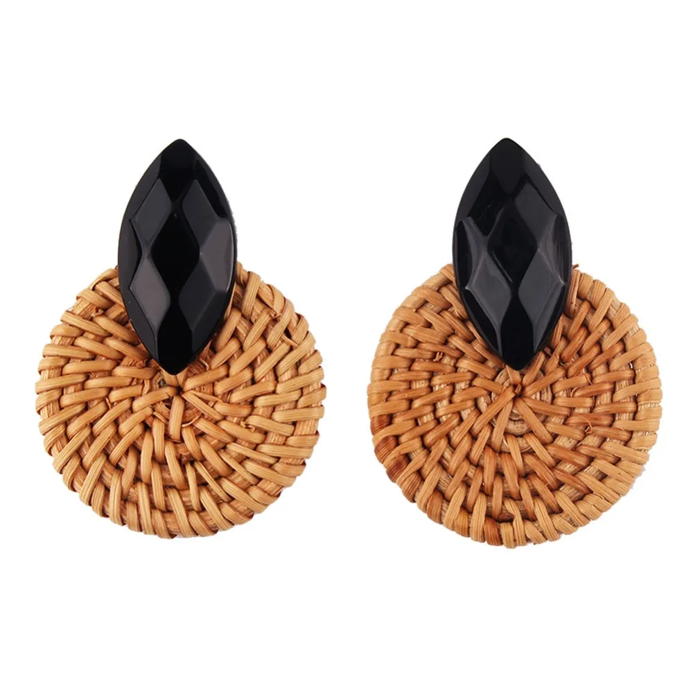 Dvacaman INS Fashion Statement Earrings Women Boho Rattan Knit Drop Earrings Wooden Dangle Earrings Wedding Jewelry Wholesale - Окраска металла: 12