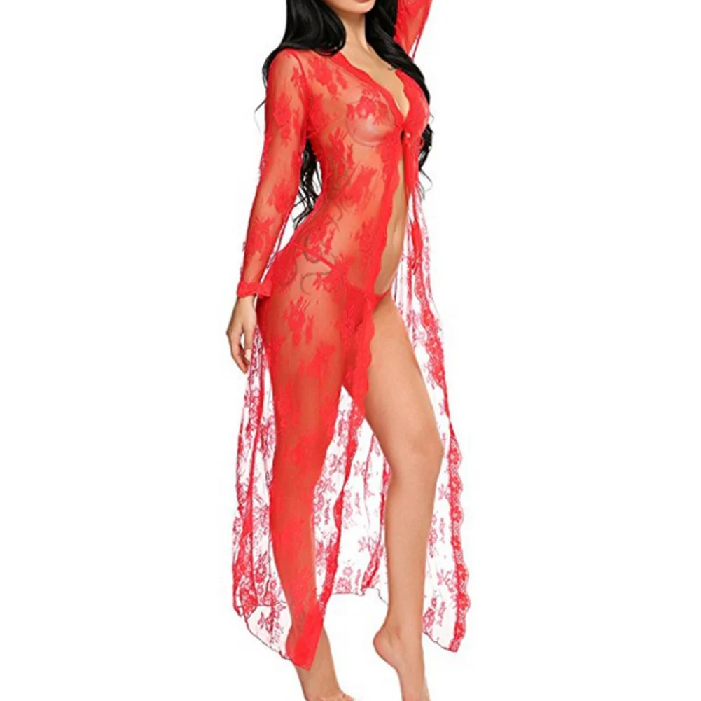 Недавно Для женщин прикрытие халат Прозрачная Кружевная одежда с длинным