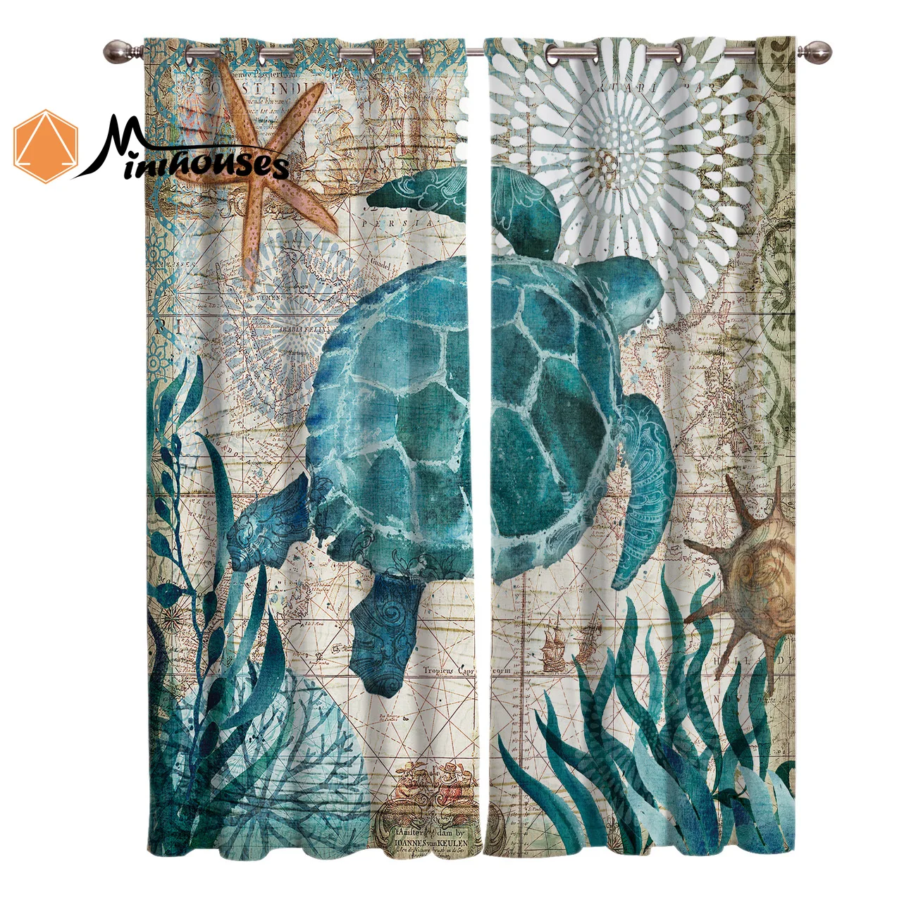 Морская карта морская черепаха морские живые занавески s окна для гостиной
