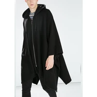 mens coat autumnwinter wear european and american medium length loose hooded trench coat male bat casual coat large size trend