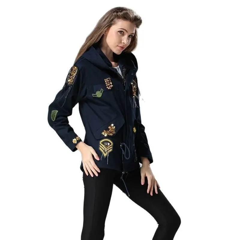 Синяя парка простая Женская весенняя одежда модная с бахромой в идианском стиле