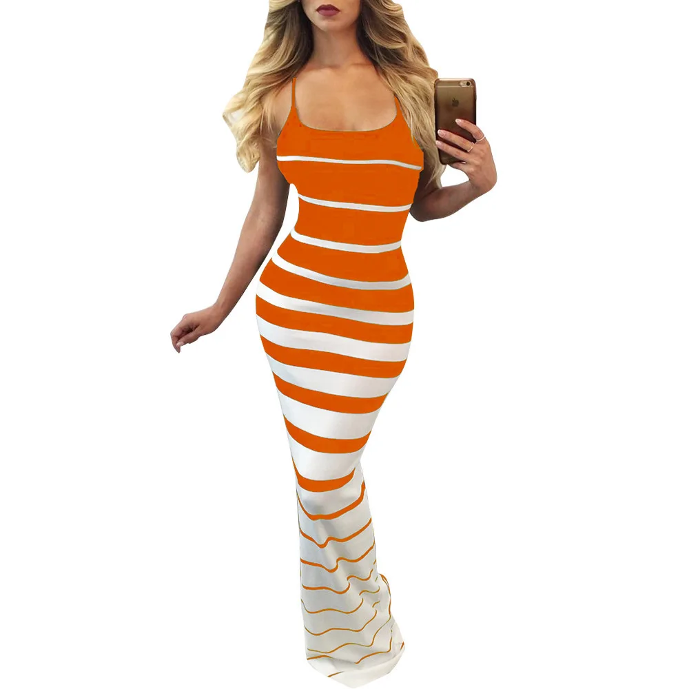 Женское длинное платье-футляр на бретелях повседневное облегающее платье-макси