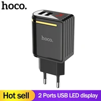 hoco 5v2 4a 2 ports usb wall fast charging charger eu us plug power led display adapter for iphone x xs xs max xr samsung xiaomi