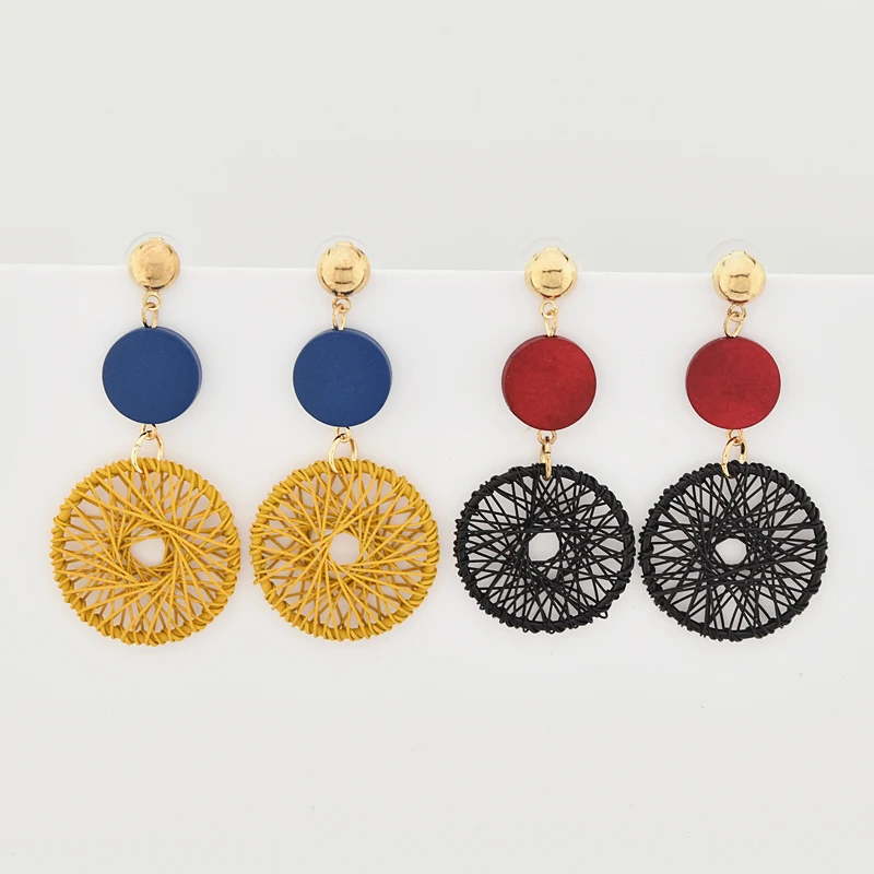 Женские Геометрические серьги корейские круглые деревянные серьги-подвески в