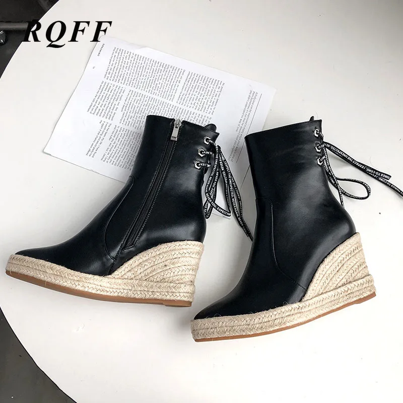 Женские ботильоны на платформе черные бежевые зеленые ботинки высокой танкетке