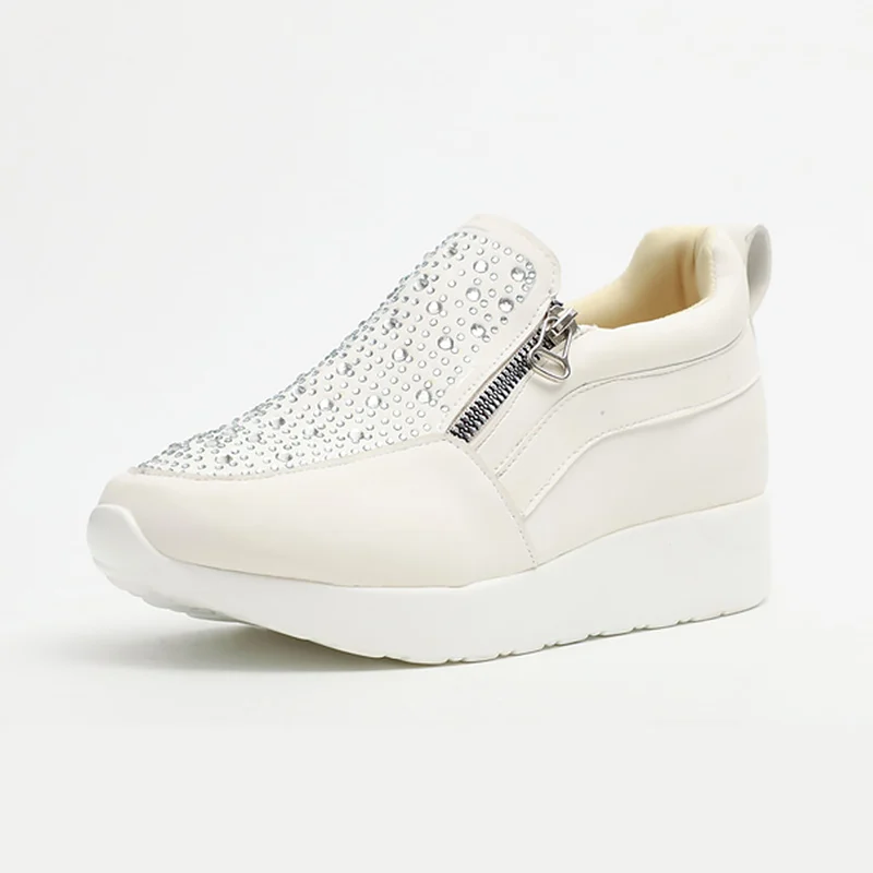 Женские кроссовки белые беговые на платформе с молнией большие размеры 42-43