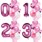 12 шт. розовый номер фольги Воздушные шары 1st на день рождения вечерние Одежда для детей; малышей; девочек принцесса 1 2 3 4 5 6 7 8 9 лет ко дню рождения Детская вечерние Декор