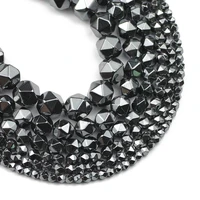 yhbzret faceted round black hematite natural stone spacer 23468mm loose beads for jewelry making bracelets necklace diy