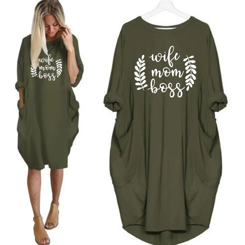 

2020 модное платье для женщин с карманом для жены, мамы с надписью Boss, платье с принтом размера плюс, топы, Графические футболки для женщин, S-6XL ...