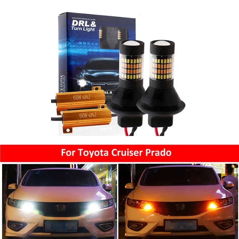 

DRL LED Canbus DRL Car LED Running Lights Turn Signal Dual Mode External T20 7440 WY21W For Toyota Cruiser Prado 150 Car Lights