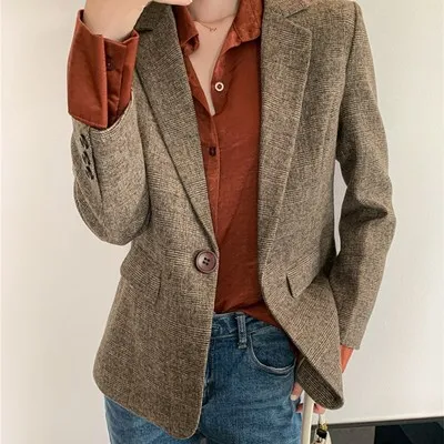 Женский блейзер в клетку Ms. весенний приталенный шерстяной Повседневный