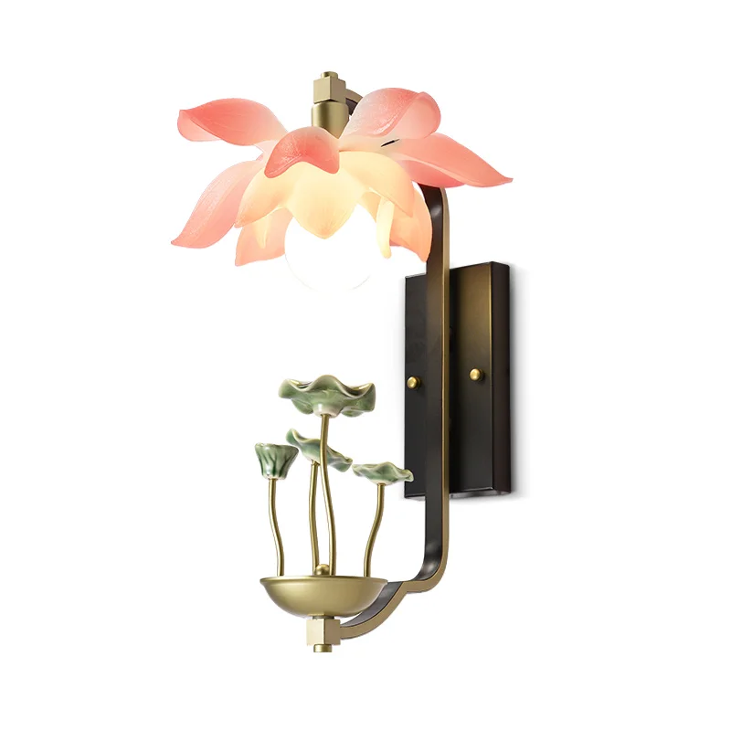 

New Chinese Style Wall Lamp Creative Hallway Aisle Light Chinese Style Living Room Bedroom Antique Bedside Lamp Zen Lotus