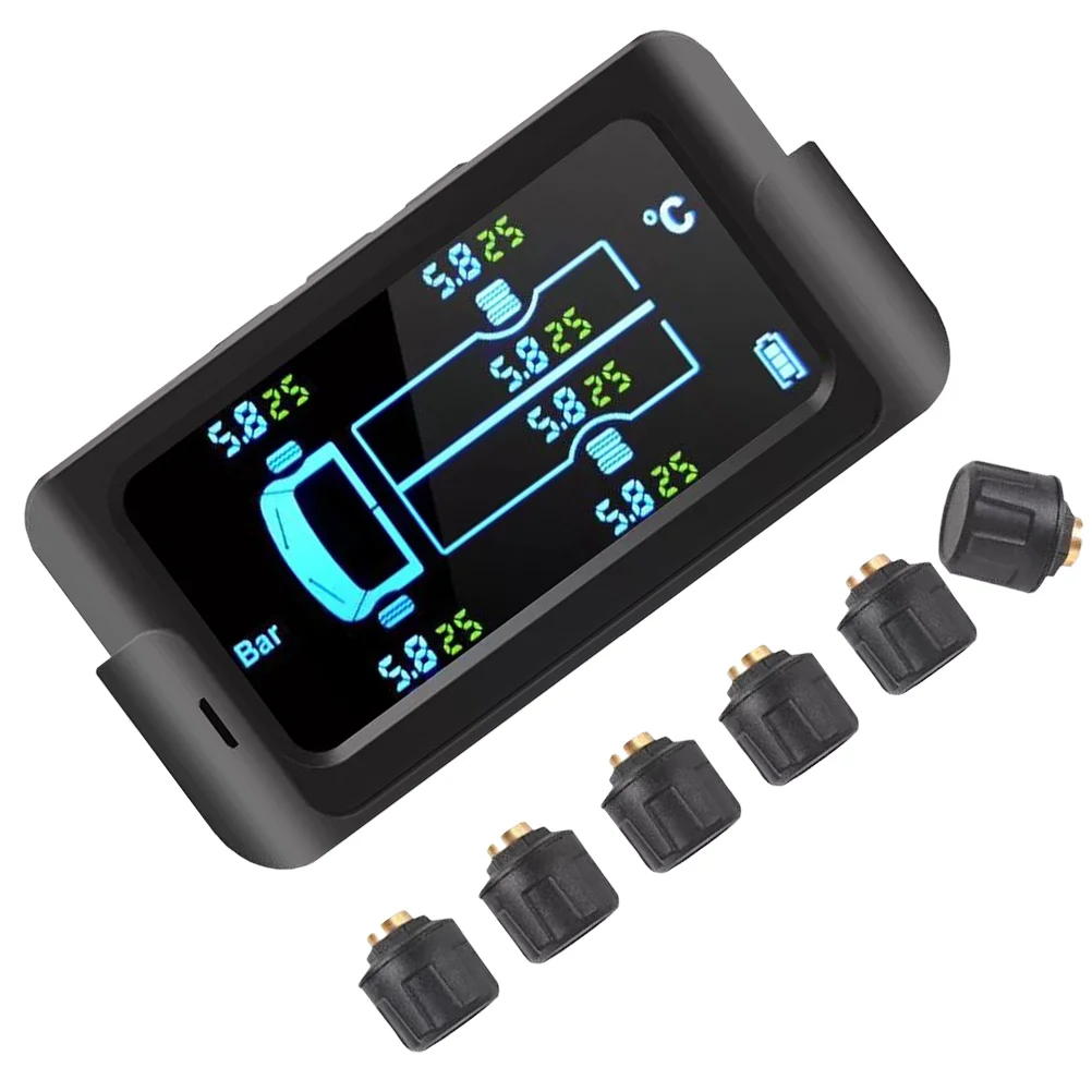 

1Pc 8.5bar Solar Tire Pressure Monitor System For Large Truck RV Wireless General Bus Truck 6 Tire Pressure External (Black)