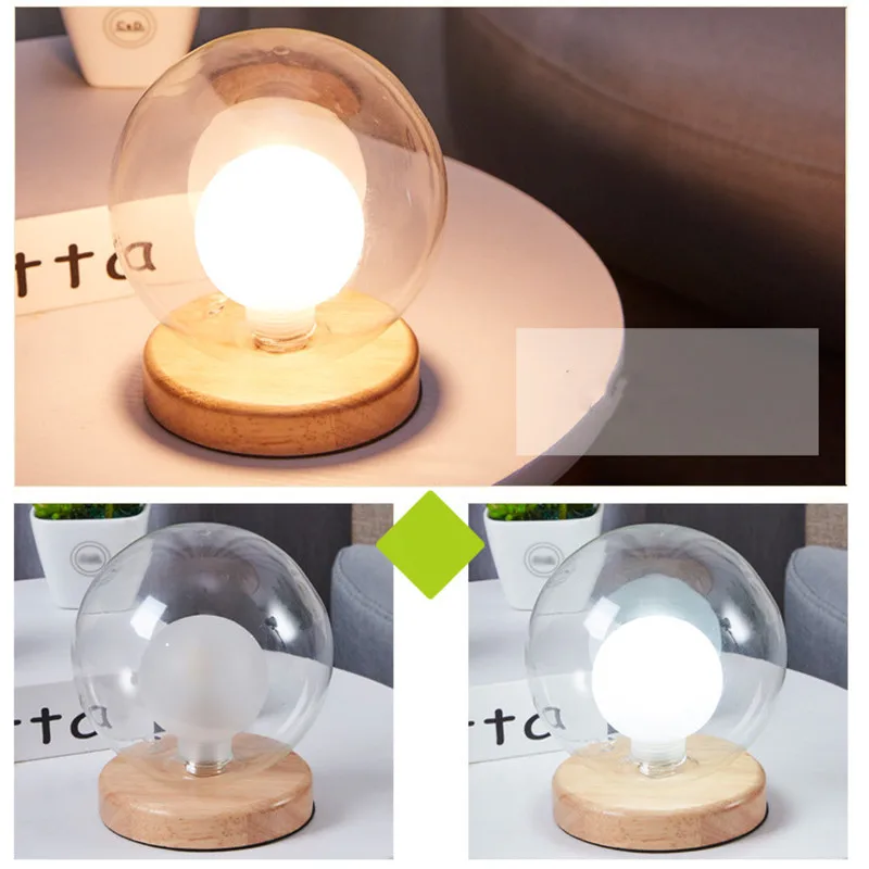 Круглая стеклянная настольная лампа светодиодная прикроватная теплый свет