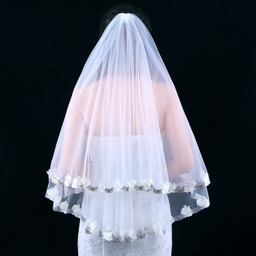

Wedding Face Veil Wedding Veil with Appliqued Flower-Leaf Edge Birde Wedding Accessories for Bride Wedding Ivory Face Veil