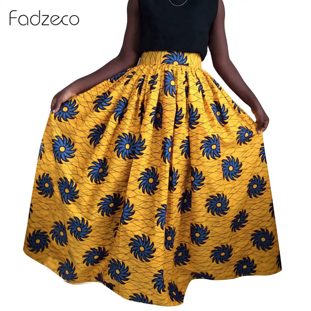 Fadzeco африканские женские юбки с высокой талией плиссированные макси в пол Дашики
