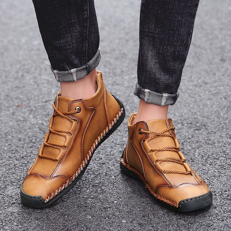 

Brand Winter Men's Boots Warm Plush Men's Snow Boots Handmade Leather Men Ankle Boots Outdoor Non-slip Men's Shoes Size 38-48