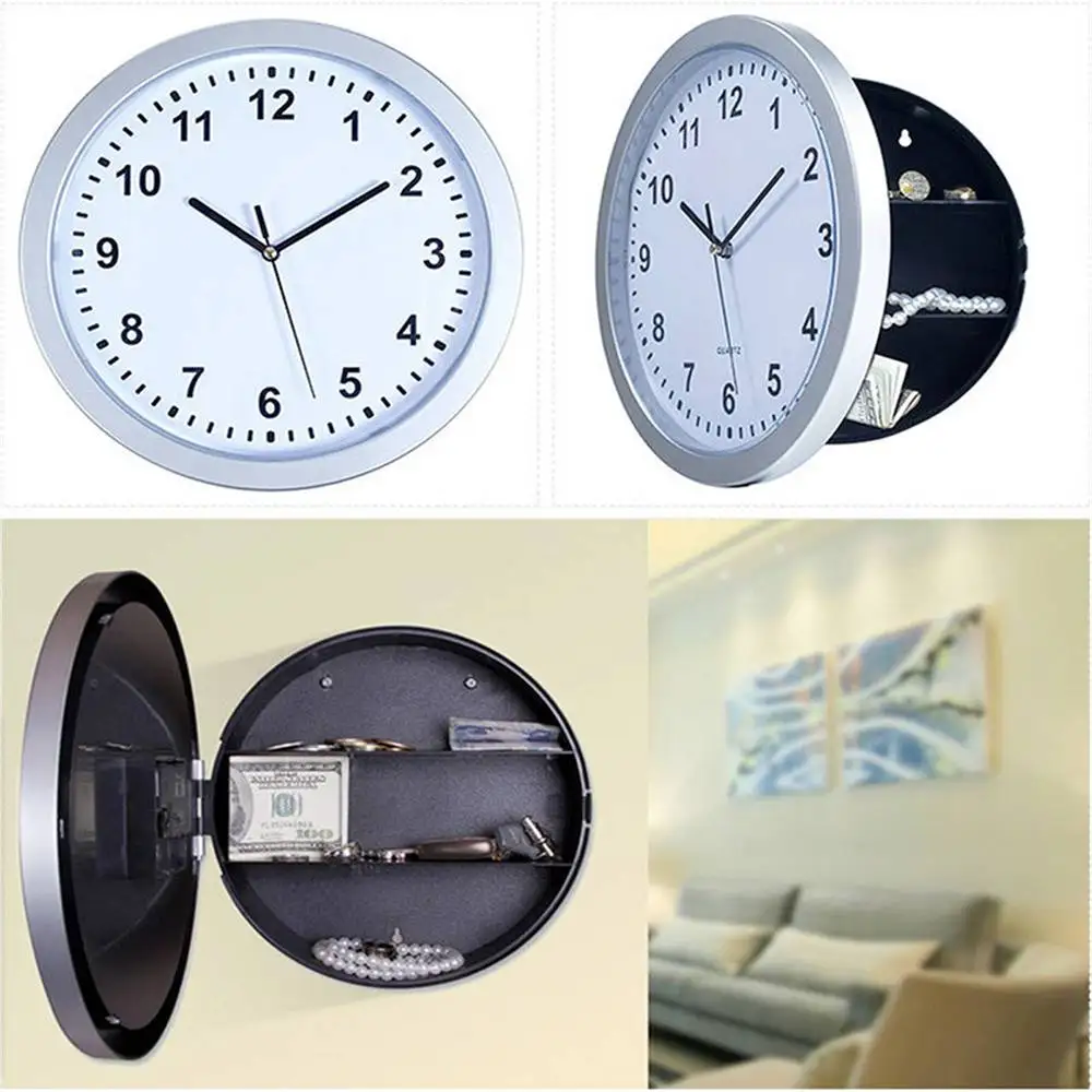 

Wall Clock Safes With Secret Hidden Compartment Silver Money Stash Jewellery Stuff Container Home Decroation