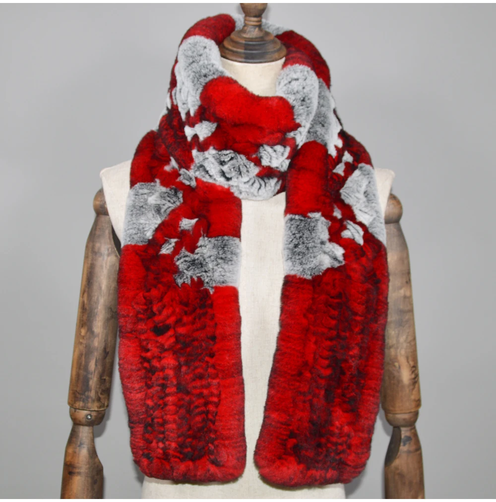 Winter Long Style Women Real Rex Rabbit Fur Scarf Rex Rabbit Fur Warm Soft Ring Scarfs High Quality Knit Rabbit Fur Scarves