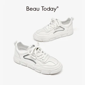 Кроссовки женские из натуральной коровьей кожи, на платформе, с круглым носком, на шнуровке, на толстой подошве, повседневные, 29542