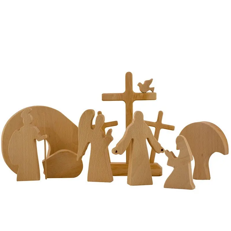 

Easter Wooden Nativity Set Resurrection Scene Desktop Ornaments Creative Gift Christian Decorations for Family Friend Home Decor