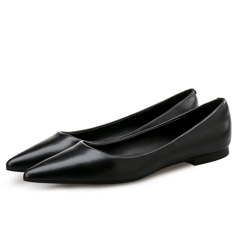 

Women Leather Shoes Plus Large Size 42 43 44 Solid Color Basic Style All Match Black Working Shoes Flock Leather Pointed Toe