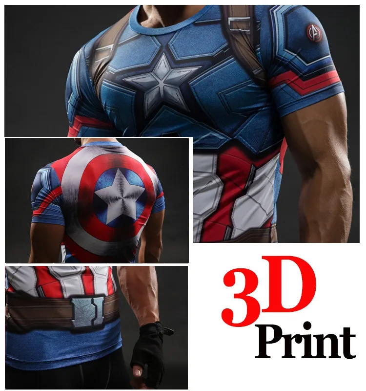 Мужские спортивные футболки с 3D принтом Капитан Америка, Мстители Marvel 3, Железный человек, фитнес, мужская тренировочная футболка