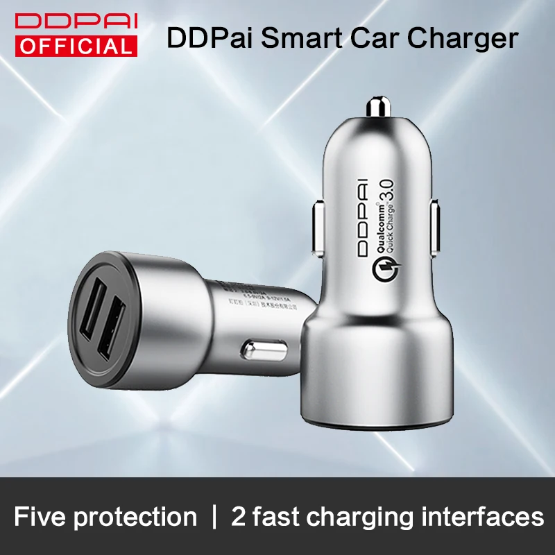 Автомобильное зарядное устройство DDPai с 2USB-портами QC3.0 быстрое металлический